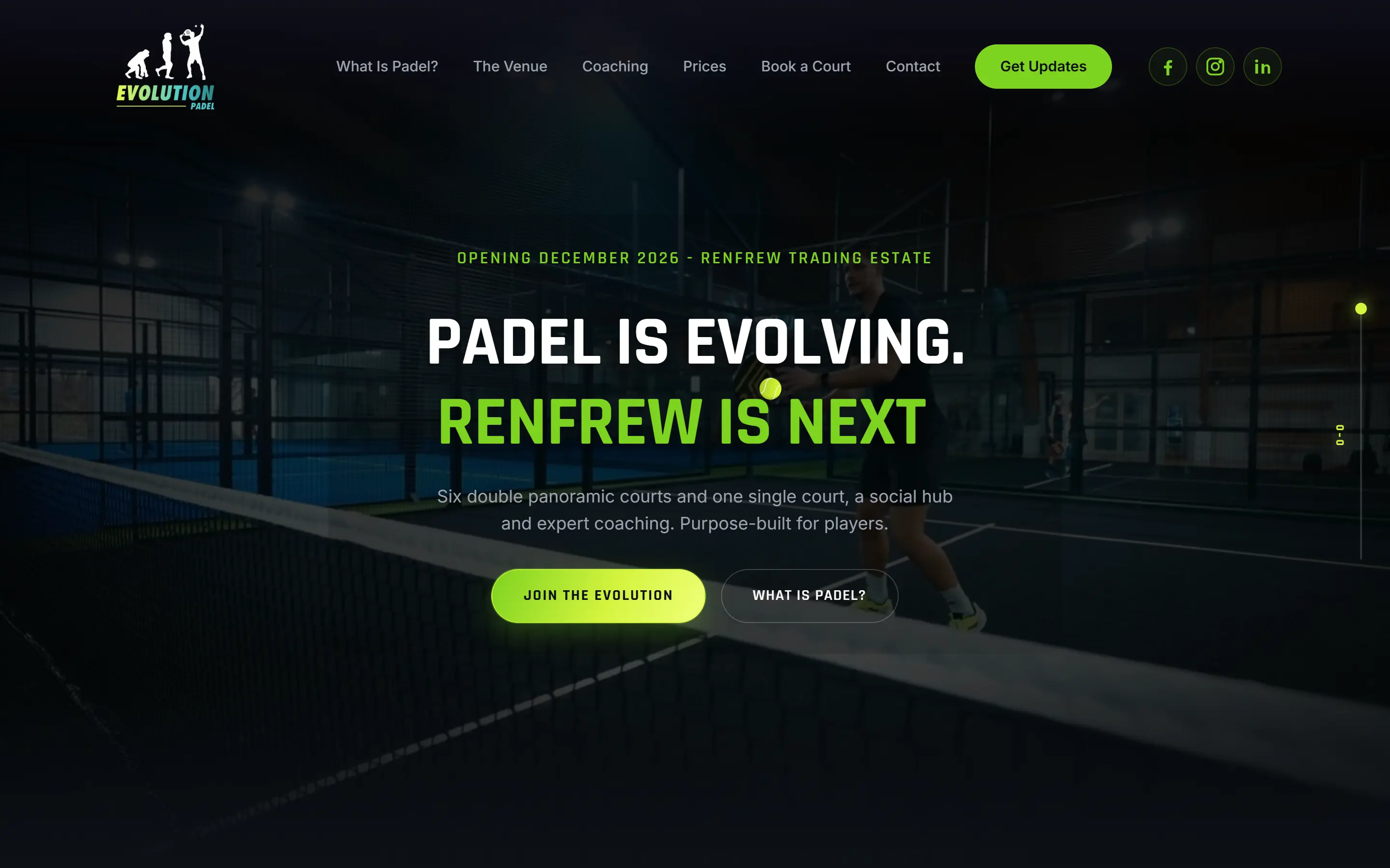 The Evolution Padel homepage