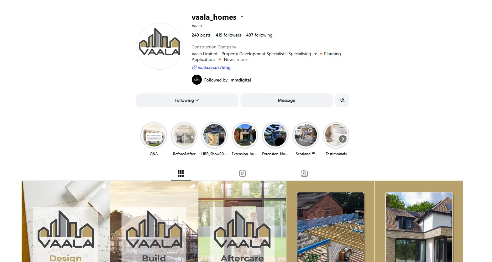 The Vaala Instagram page