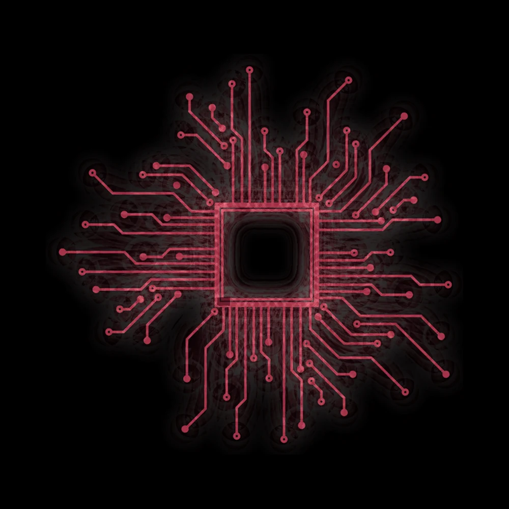 A glowing pink circuit chip for digital innovation